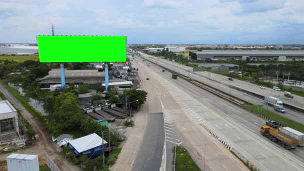 Large Empty Advertising Billboard Green Screen Advertisement Speed Highway Urban — Wideo stockowe