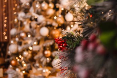 Arka plandaki Noel ağacı bulanıklaştı.