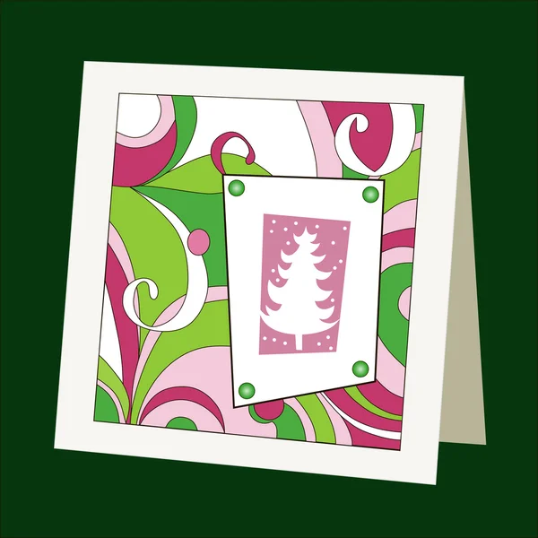 Card with pattern and Christmas tree — Stock Vector
