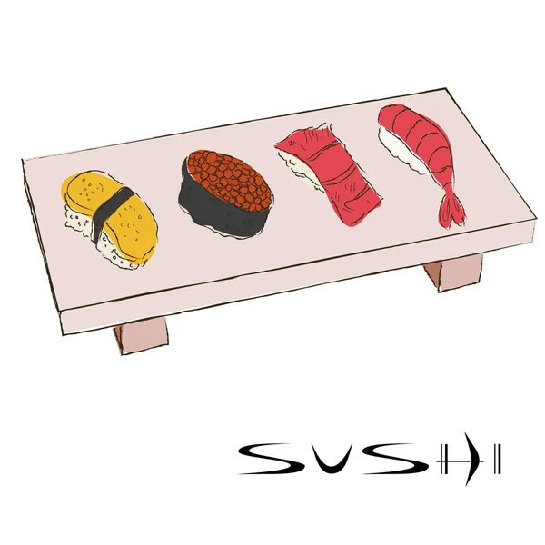 Bocetos de sushi de colores — Vector de stock
