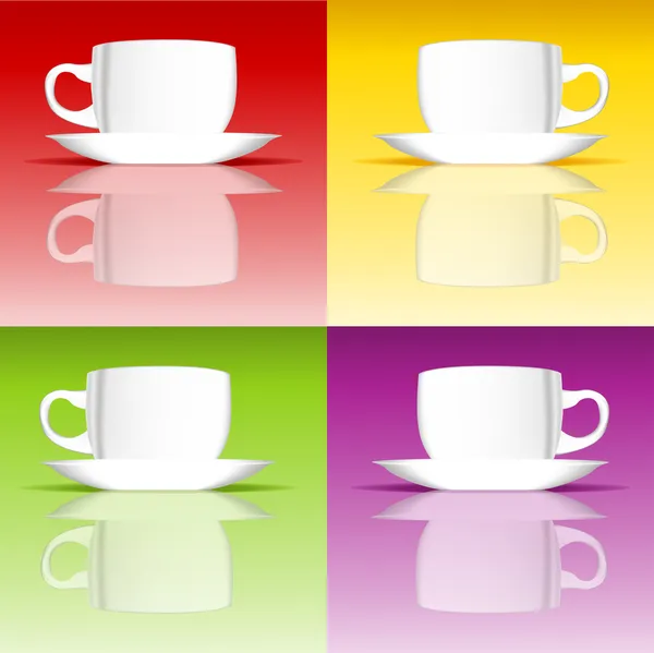 Conjunto de xícaras de café em fundos coloridos — Vetor de Stock