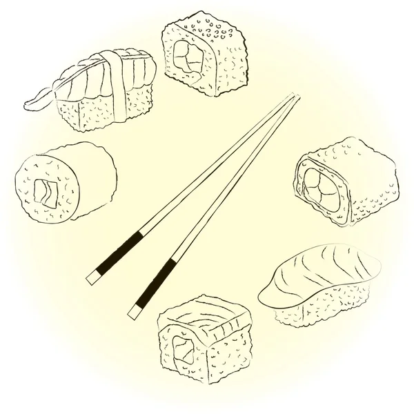 Schetsmatig sushi set — Stockvector