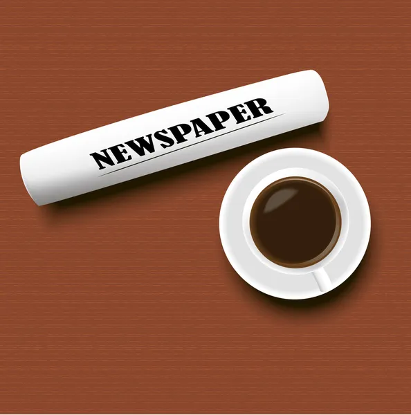 一杯咖啡和一份报章对表 免版税图库插图
