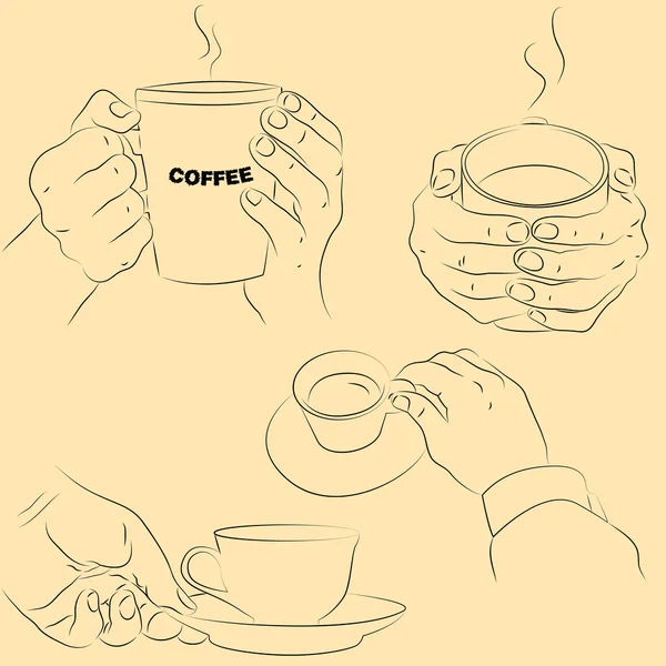 Mains avec des tasses — Image vectorielle