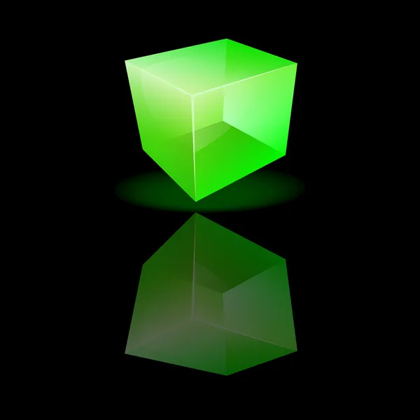 Cube en verre vert sur une surface lisse — Image vectorielle