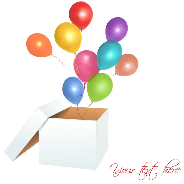 Caixa aberta com balões — Vetor de Stock