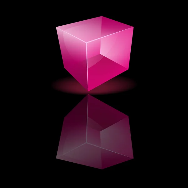 Cube en verre rose sur une surface lisse — Image vectorielle