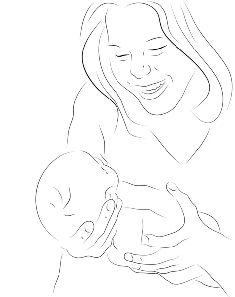 Mor och en baby skiss — Stock vektor