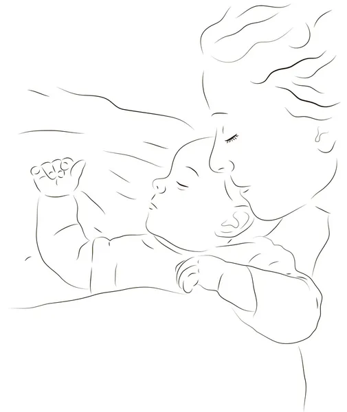 Sover mor och en baby Stockillustration