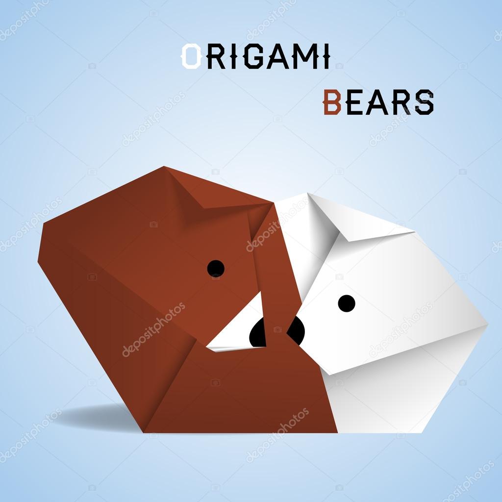 Vector illustration of origami polar and brown bears
