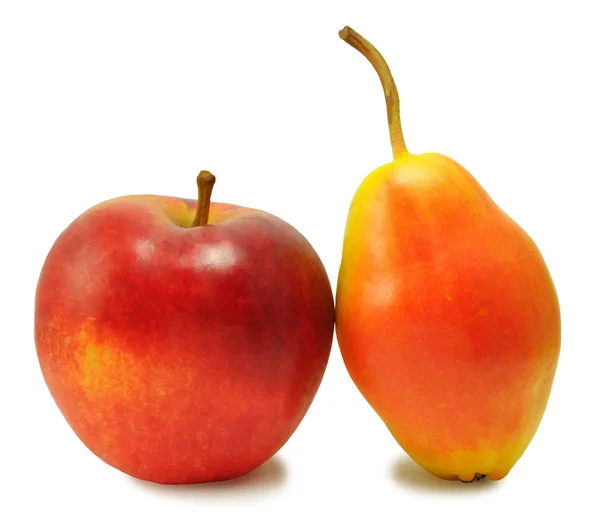 Keltainen päärynä ja punainen omena — kuvapankkivalokuva