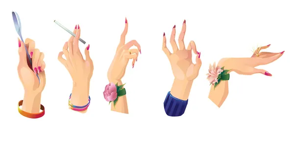 Set of beautiful female hands 2 Royalty Free Stock Vectors