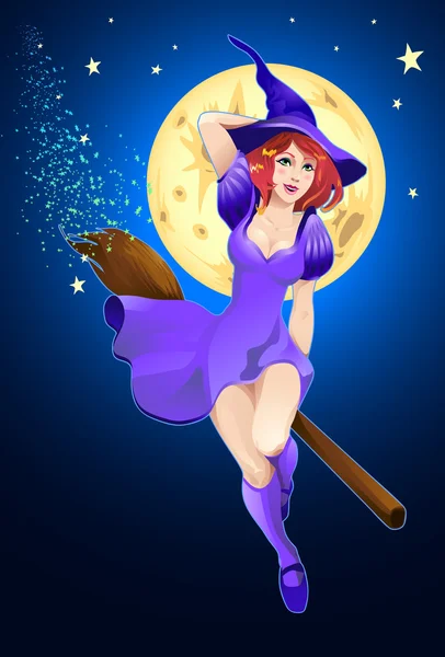 Halloween witch flying on a broom Vector Graphics