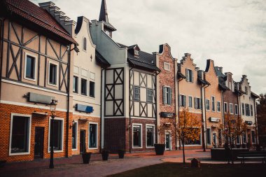 Beautiful outlet town in the city of Kiev in autumn. Houses in German style.