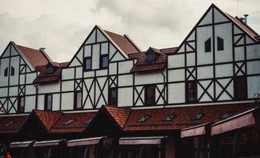 Beautiful outlet town in the city of Kiev in autumn. Houses in German style.