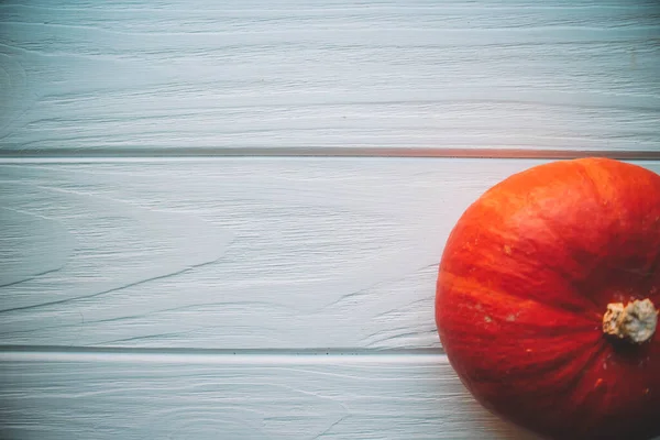 Orange pumpkin on wood white background in autumn