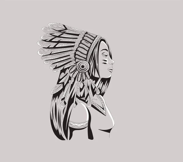 Apačská Dívka Skica Sobě Tradiční Mužské Oblečení Peří Tetování Design — Stockový vektor