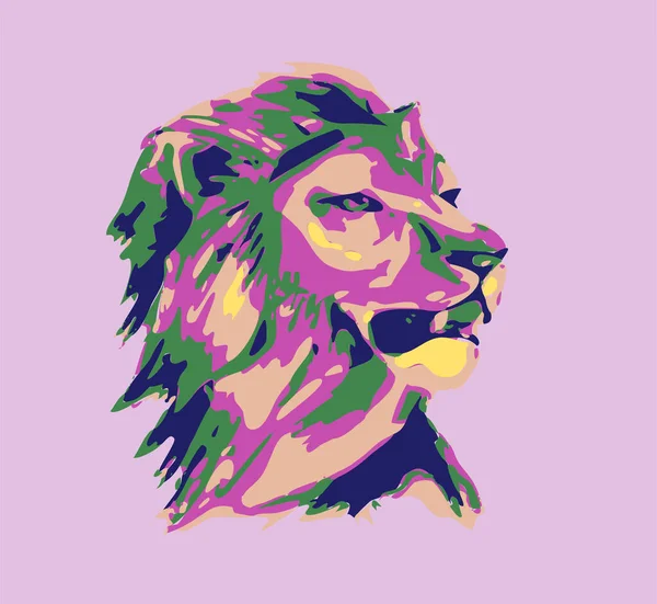 Lion Aquarelle Dessiné Avec Des Couleurs Inhabituelles Vert Rose Bleu — Image vectorielle