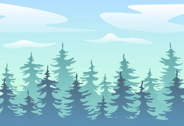 Lesní Silueta Dvěma Vrstvami Modrou Oblohou — Stockový vektor