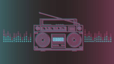 Vhs boombox simgesi. Bulanık özet. 80 'ler, 90' lar tarzı. Ekolayzır tasarımı.