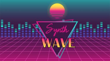 Sentetik dalga müzik eşitleyici tasarımı. 80 'lerin ve 90' ların neon ışığı.