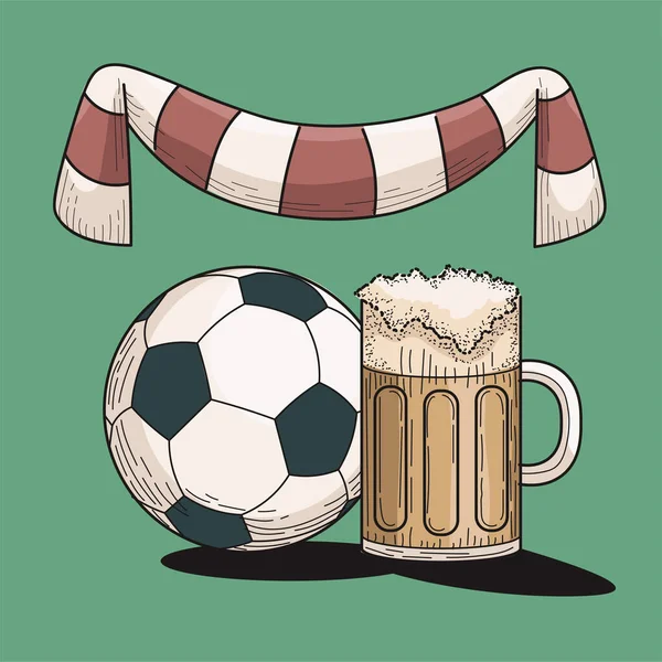 Sport Bar Still Life Scarf Football Beer Cartoon Comics Style — Wektor stockowy