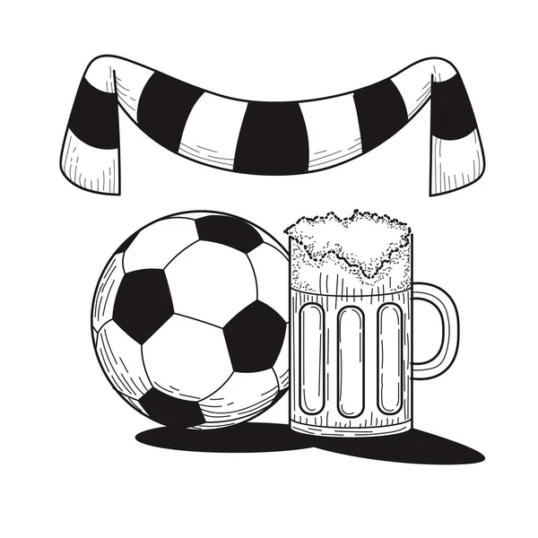 Scarf Football Beer Sport Bar Cartoon Comics Style Black Solid — Wektor stockowy