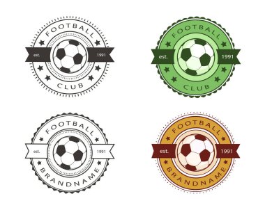 Set of football, soccer logo, label or emblem for a club. Traditional, old school, round. 