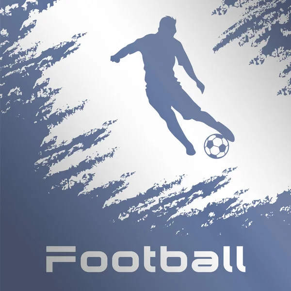 Grunge Blue Football Soccer Poster Defender Forward Silhouette Dribbling — Vetor de Stock