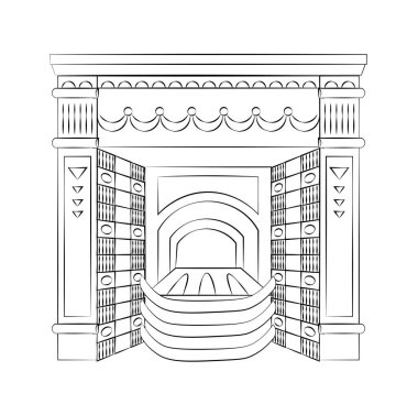 Hand drawn neoclassical fireplace sketch