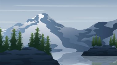vector mountain lanscape with a lake and reflection