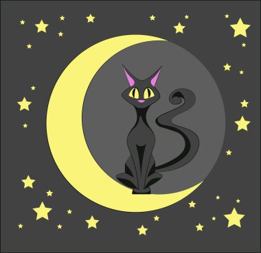 Cartoon cat sitting on the moon