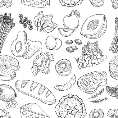 Hand drawn healthy food seamless pattern