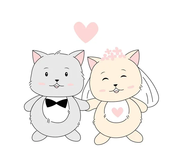 Cute Happy Kawaii Cat Wedding — Vettoriale Stock