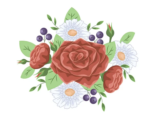 Bouquete Roses Daisies — Vetor de Stock