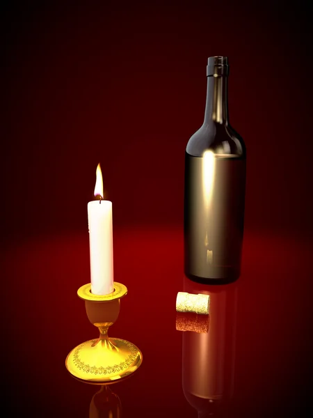 Bottle and  candle — Stock Photo, Image