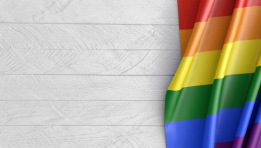 Tahta maketi ve LGBT bayrağı. 3d hazırlayıcı.