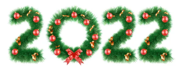 圣诞花环 花环为两色 白色背景上有彩带和球 3D渲染 免版税图库照片