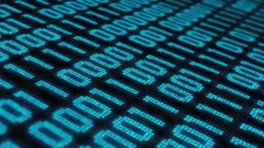 A close-up of a binary code made of ones and zeros in blue. 3d render.