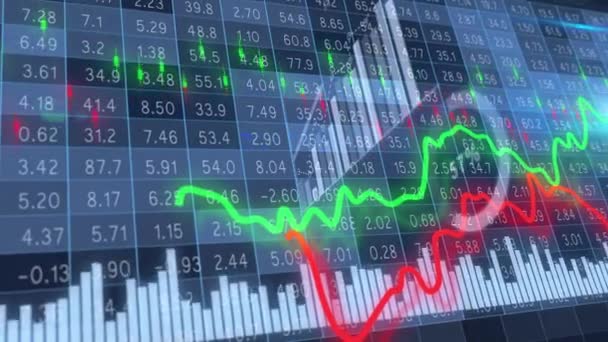 Green Red Moving Graphs Different Financial Charts Columns Background Dynamic — Stock Video