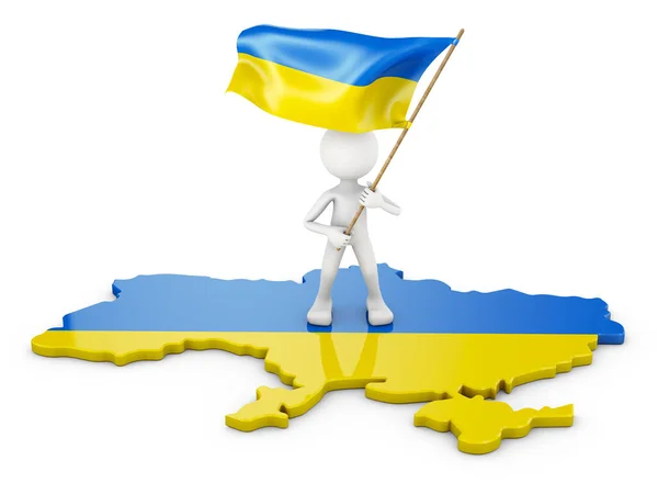 ボリュームマップ上のウクライナのフラグを持つ男 3Dレンダリング — ストック写真