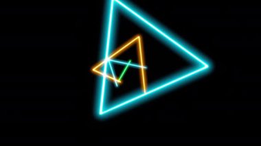 Farklı renklerde parlayan neon üçgenlerden oluşan fütüristik bir HUD tüneli. 3d 4K oluşturma.