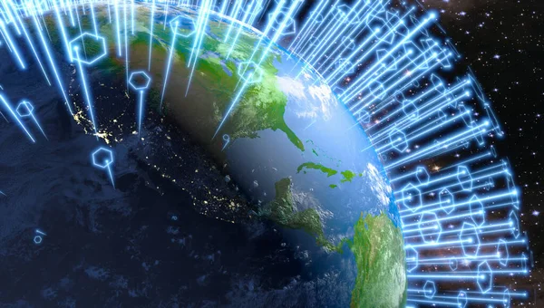 Red Global Telecomunicaciones Comunicación Internet Alrededor Del Planeta Tierra Representación —  Fotos de Stock