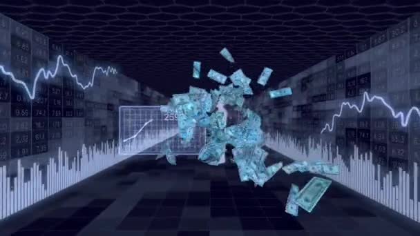 Dispersion Billets Dollars Dans Tunnel Marchés Boursiers Dynamiques Des Silhouettes — Video