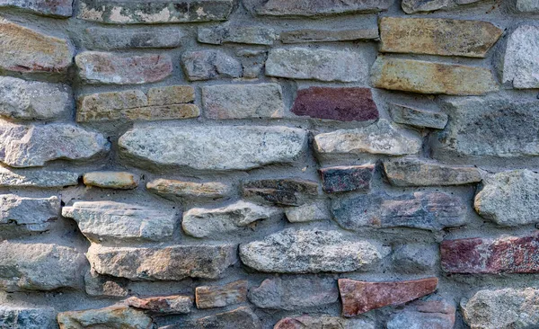 Steinmauer Aus Unregelmäßigen Horizontalen Bausegmenten Textur Der Alten Natürlichen Oberfläche — Stockfoto