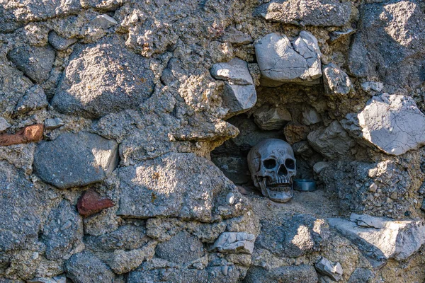 Imitación Cráneo Humano Nicho Del Muro Fortificación Castillo Cachtice — Foto de Stock