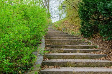 Brno 'daki duvarların altındaki parktaki Spilberk kalesinin merdivenleri.