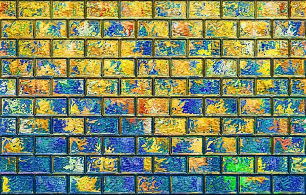 Illustration Colored Bricks Created Computer Gloss Yellow Blue Graphic Background — Stock Photo, Image