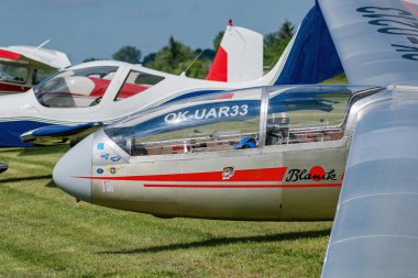 Breclav, Czech Republic - July 02, 2022 Aviation Day. Lightweight janitor Blanik cabin detail