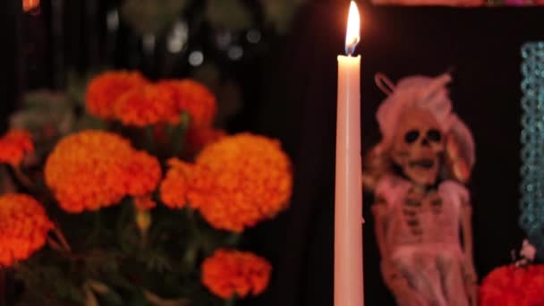 Dödas Dag Mexikansk Tradition Kultur Och Religion Ljus Sockerdödskallar Papel — Stockvideo
